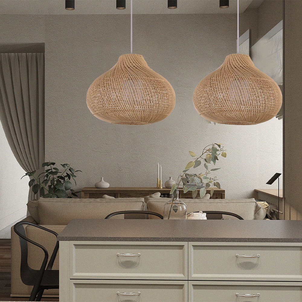 Boho Ø-naturligvis Handgefertigte Rattan Pendelleuchte | Holzfinish | E27 Lichtquelle | 150 cm Kabel Länge | Wohnkultur | Nicht dimmbar | Trockene