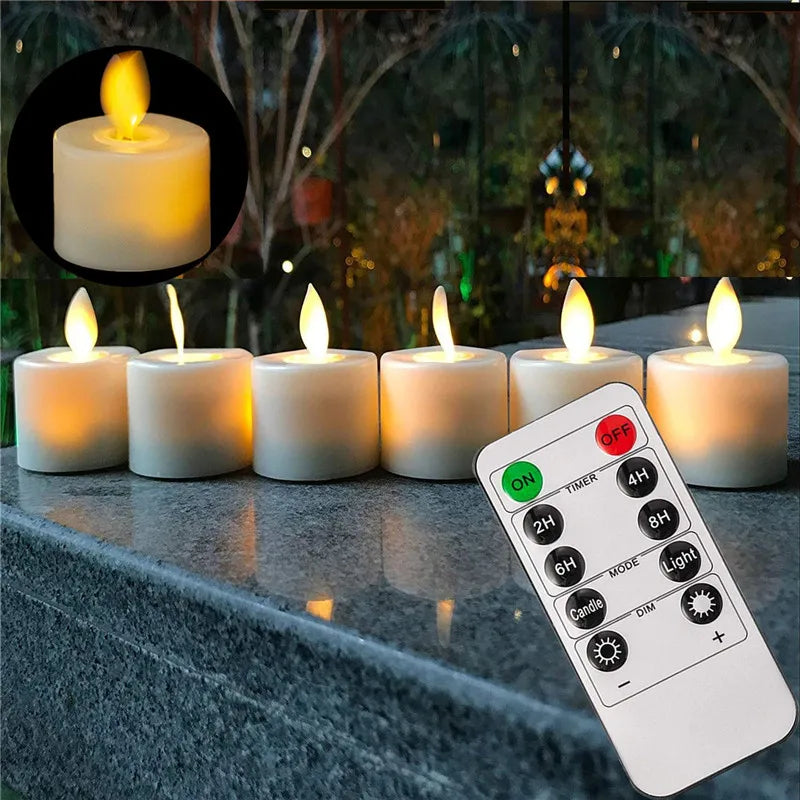 LED Lys Sæt | Realistisk Flammeeffekt | Sikker Stemningsbelysning | Fjernbetjening | Ideel til Juledekoration & Bryllup | Flammefri & Bevægelig Væge | 4,8x3,7cm | Plastik