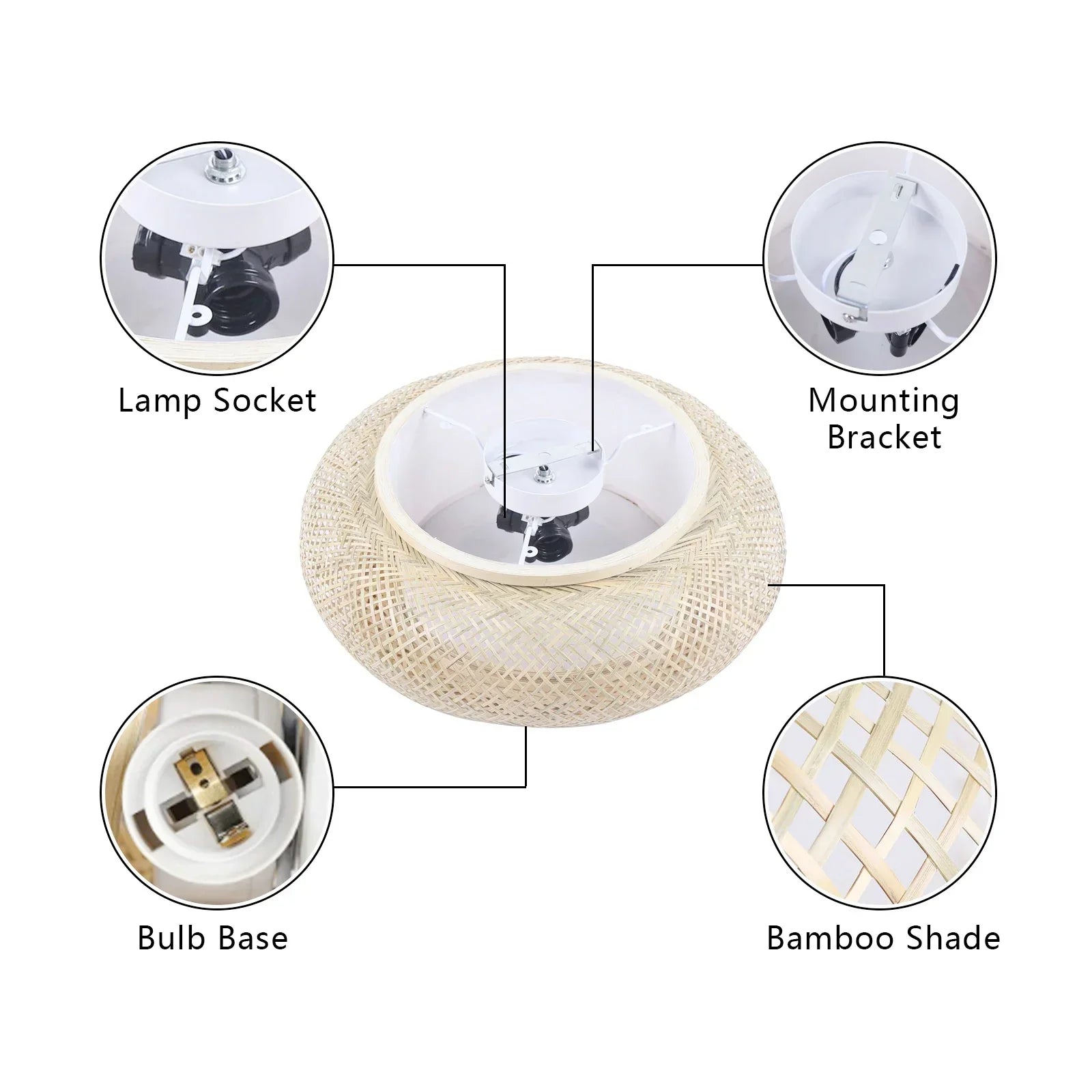 ZenLight Stehlampe | Bambusdesign | Versenkte Montage | Rattan-Look | E27 Fassung | 3 Lichtquellen | Ø40cm/50cm | Hohe Qualität | Harmonische