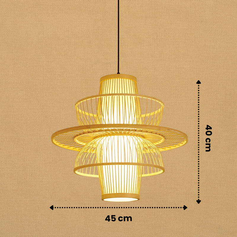 Lampa wisząca | W kształcie lotosu | Orientalny design | Rattan i bambus | Czarny/beżowy | Do jadalni | Rozmiar: 40,6-59,7 cm | Kompatybilna z