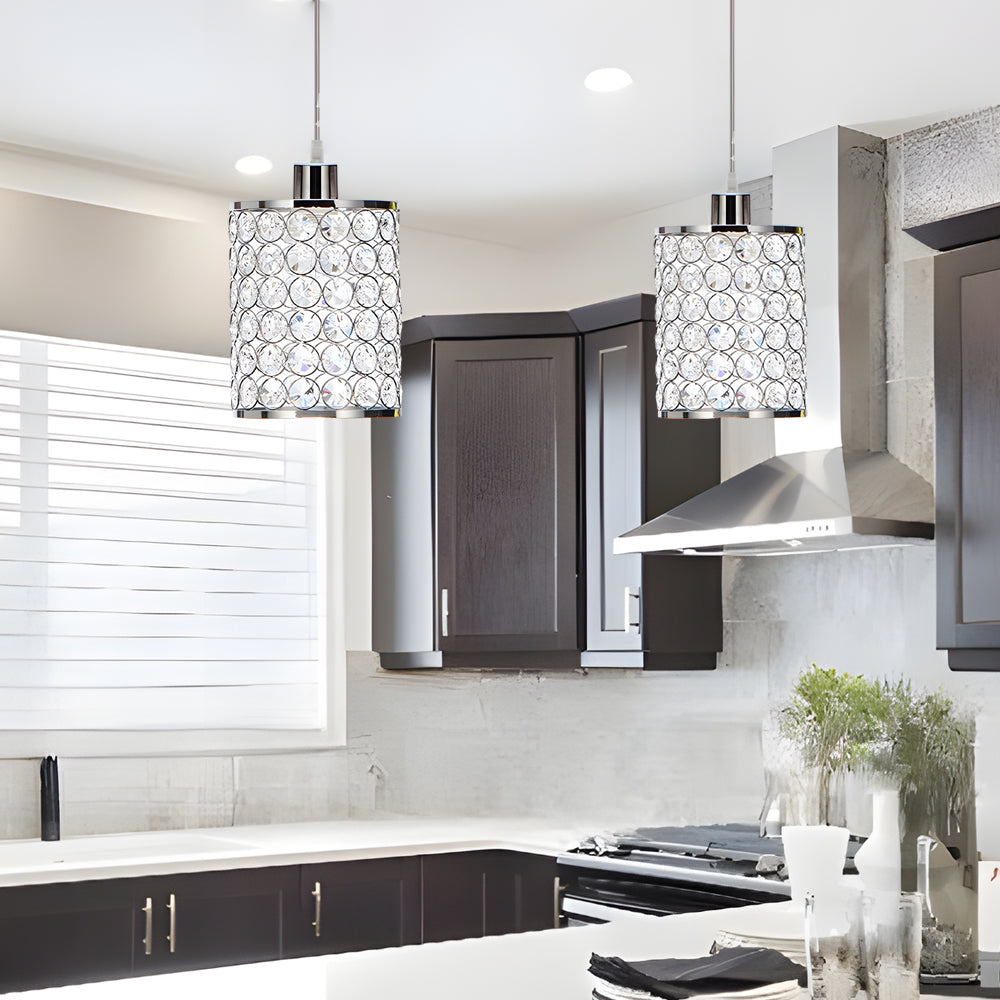 Couronne de cristal | 2 pcs | Design géométrique | Noir & chrome | Style nordique moderne | Lampe de plafond créative pour salle à manger | Éclairage