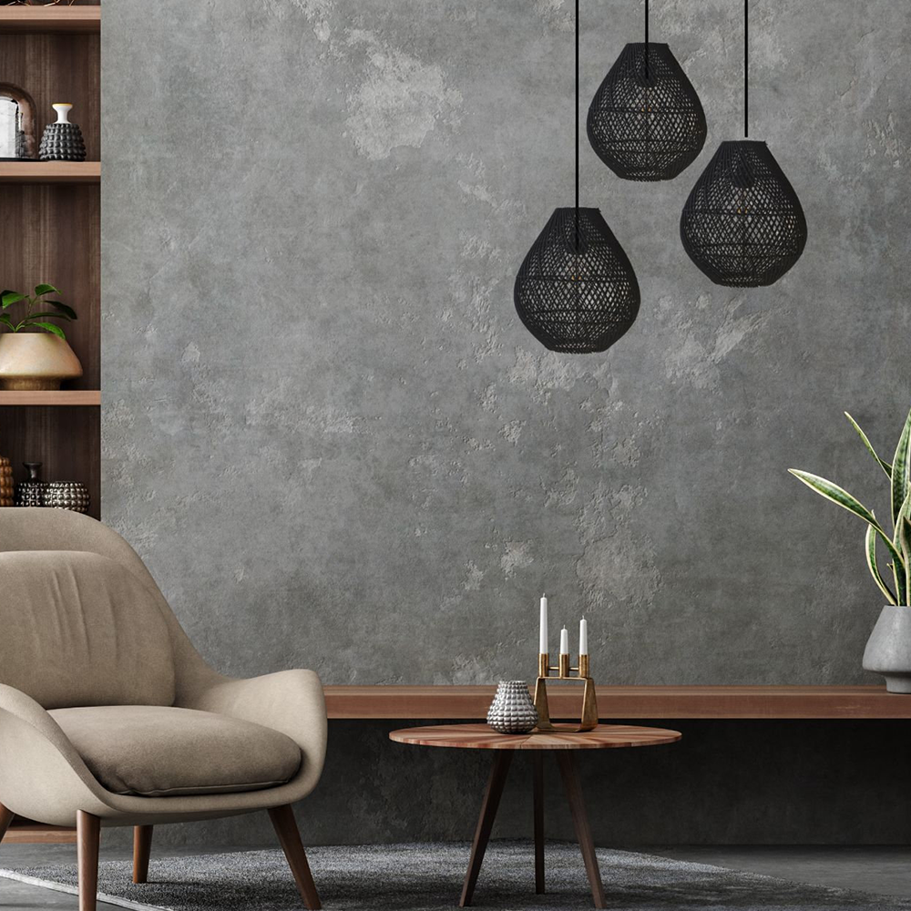 Ręcznie robiona lampa sufitowa | Czarna lampa wisząca z rattanu | Naturalny materiał | E27 | Klasyczny design | Przewód 150 cm | Maksymalna moc 40 W