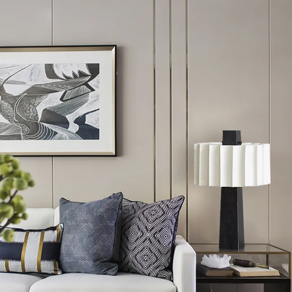 Élégance en Noir & Blanc | Lampe d'intérieur décorative | Base en verre & Abat-jour en tissu | Hauteur 55 cm | Décoration moderne & classique