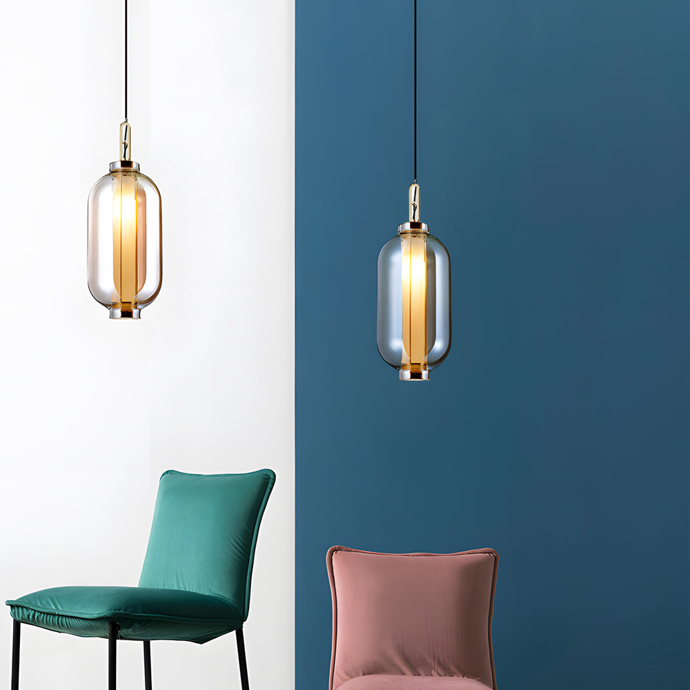 Håndlavet | Ravfarvet Glaspendel | Justerbar Wire | Postmoderne Stil | E27 Fatning | Varmhvidt Lys 3000K | Ideelt til Soveværelse | Stue | Køkken