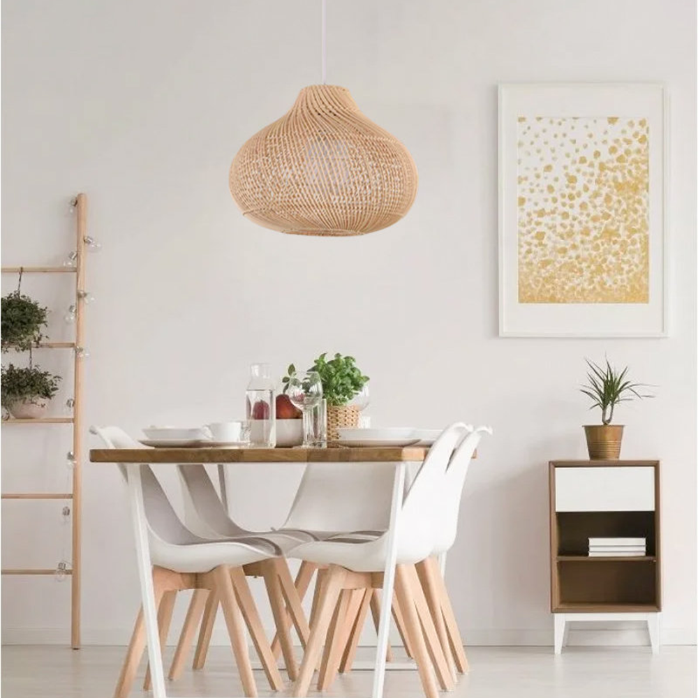 Boho Ø-naturligvis Handgefertigte Rattan Pendelleuchte | Holzfinish | E27 Lichtquelle | 150 cm Kabel Länge | Wohnkultur | Nicht dimmbar | Trockene