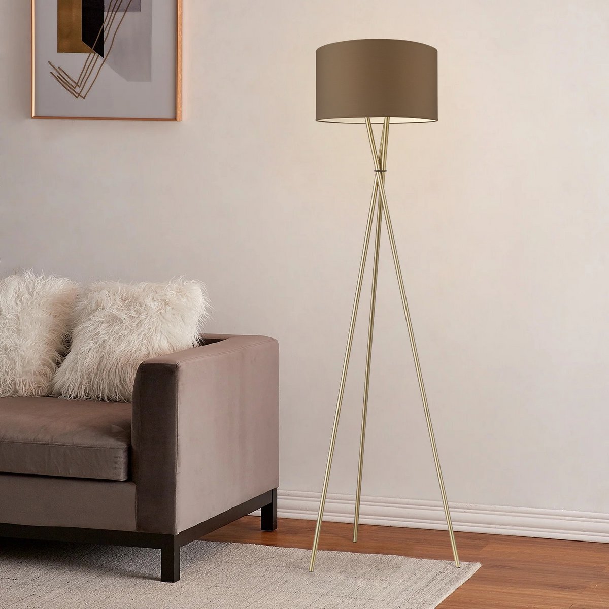 Stehlampe | Messingbeine | Taupe Lampenschirm | Hohe Qualität | Elegantes Design | E27 Kompatibel | 40 cm Durchmesser | 166 cm Höhe | Home Sweet