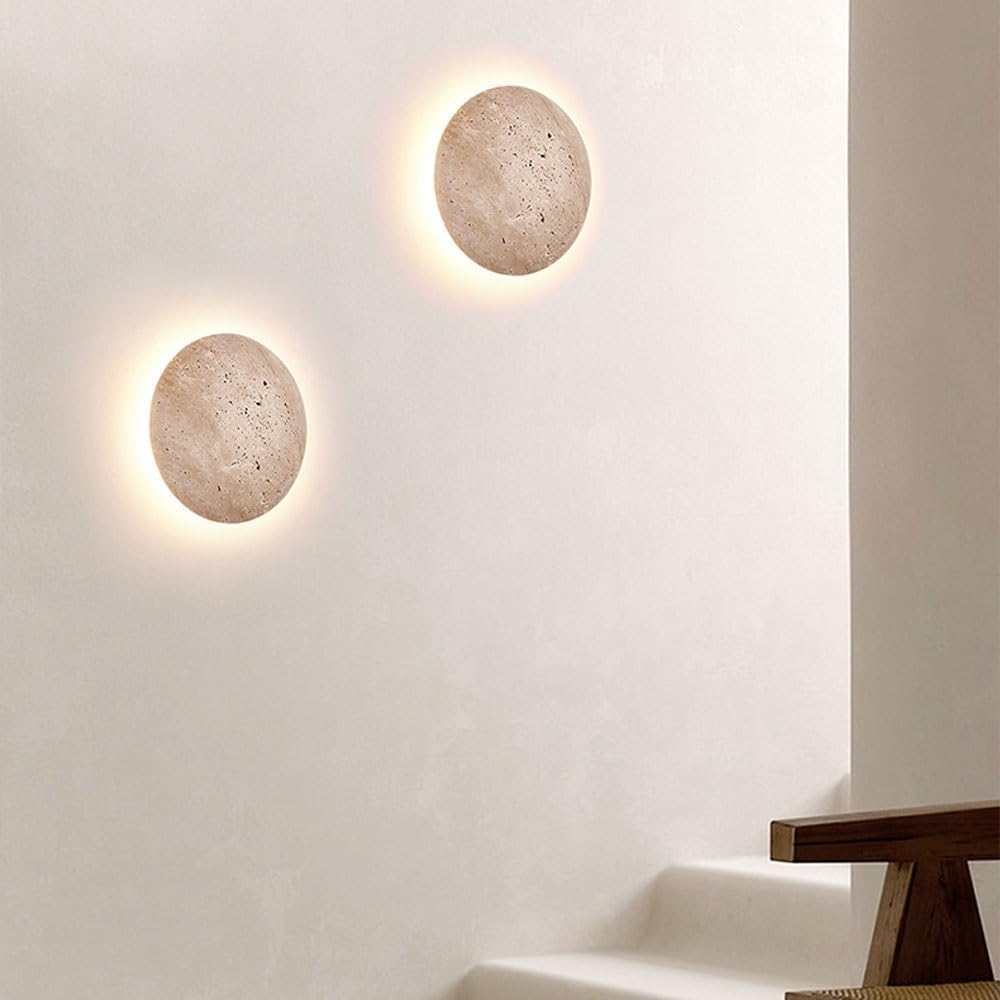Anais stenlampa | Sfärisk | Minimalistisk vägglampa | Naturlig travertin | Diffus belysning | Diameter 15 cm | Perfekt för entré, vardagsrum, sovrum | Elegant och hållbar design | Luminoir