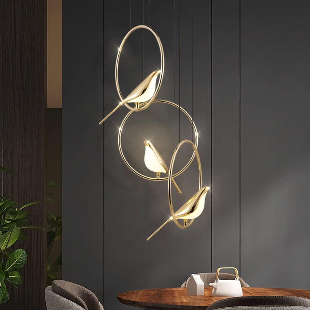 Hänglampa | Kreativa fåglar LED-girlang | Fågelmotiv | Justerbar längd | Guld | 30 cm - 121 cm diameter | Metall + akryl | Inbyggd LED | Matsal, vardagsrum, sovrum | 110-120 V | Torr plats