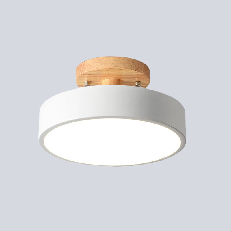 Lampe de plafond tambour | Style scandinave | Détails en bois et métal | Éclairage LED | Disponible en blanc, vert, gris | Économe en énergie | Pour