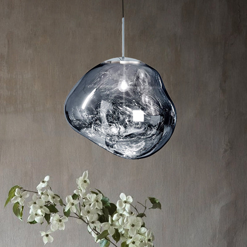 Sophie | Suspension en Argent/Verre Rouge | Design Moderne | 1 Source Lumineuse | Lampes Plafonniers | Éclairage Intérieur | Taille Ajustable