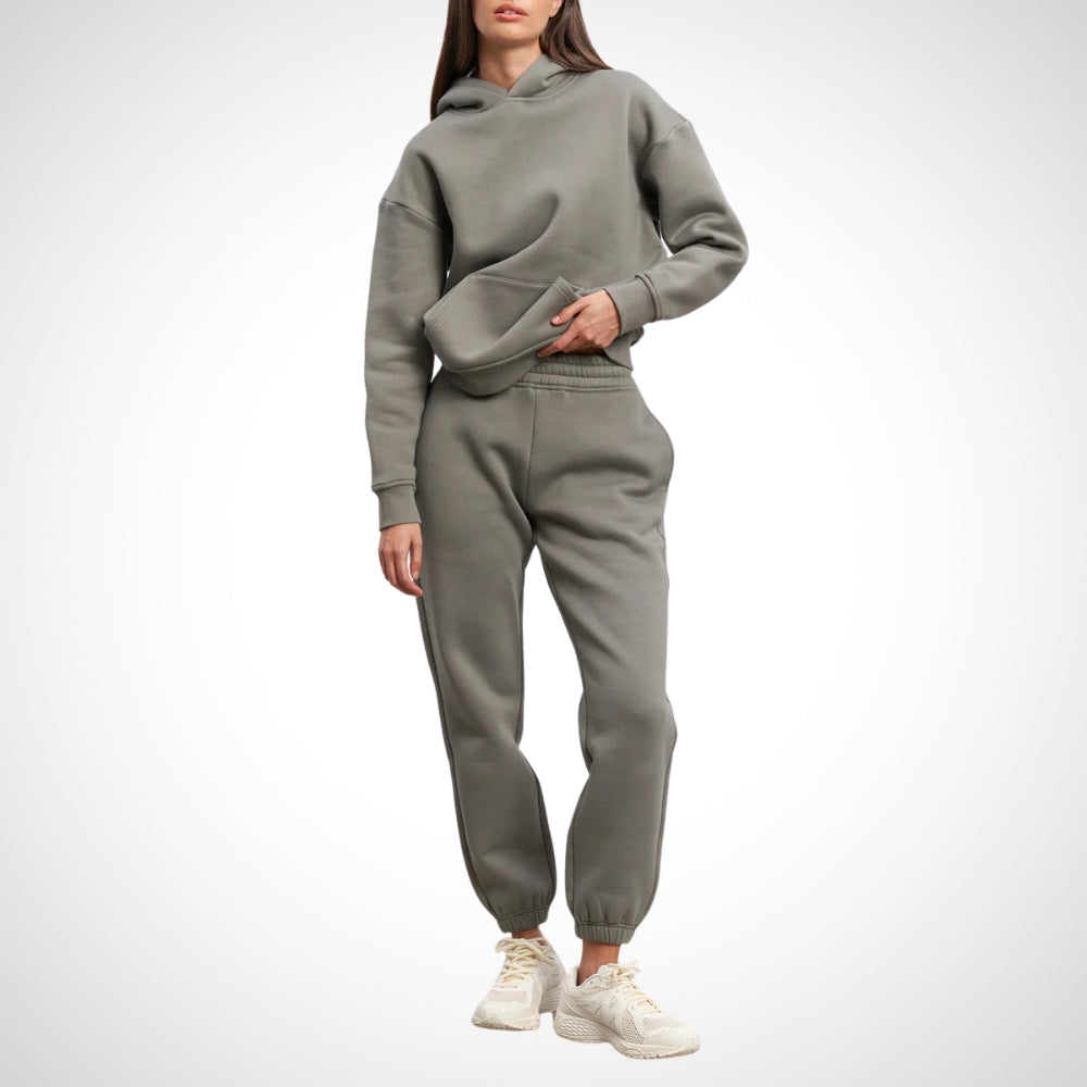 Urban Jogger Set til kvinder | Blød bomuldstræningsdragt med hoodie og joggingbukser | Justerbar hætte & kængurulomme | Elastisk taljebånd & sidelommer | Fås i trendy farver | Alsidig aktivbeklædning