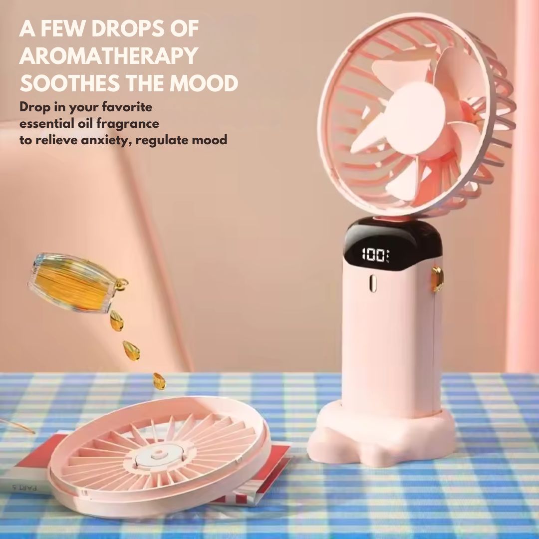 Mini bærbar ventilator | Genopladelig med Type-C | 5 hastigheder | 5000mAh batteri | Tyst og justerbar | LED-skærm | Perfekt til hjem, kontor og rejser | Kompakt og kraftfuld | Flere farver tilgængelige