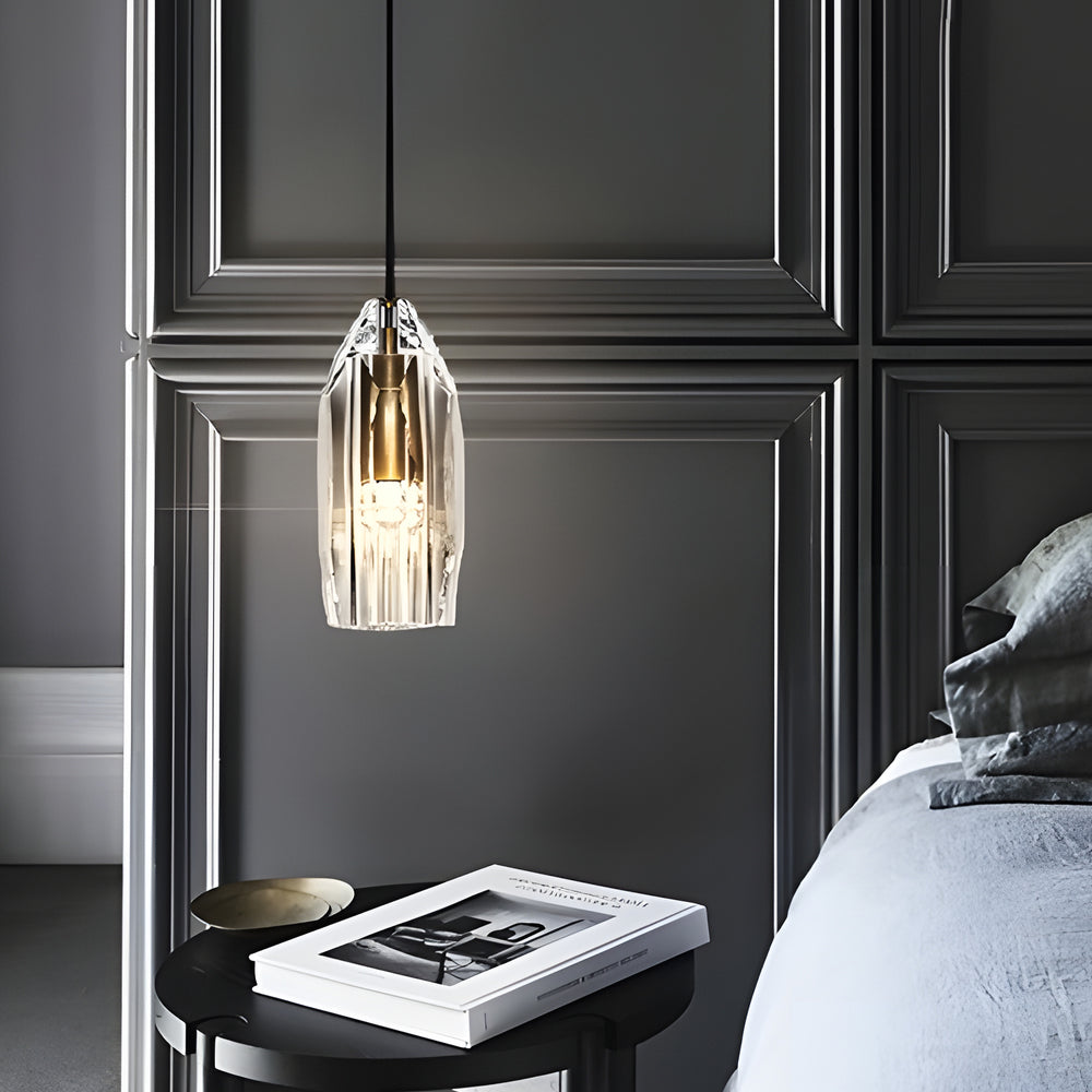 Plafonnier LED géométrique | Détails en cristal | Hauteur réglable | Finition laiton et noir | Réglages de lumière chaude et blanche | 12W