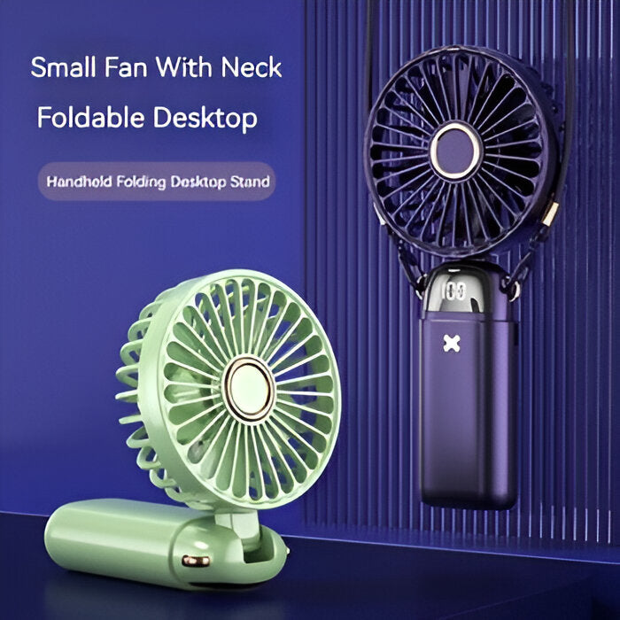Mini bærbar ventilator | Genopladelig med Type-C | 5 hastigheder | 5000mAh batteri | Tyst og justerbar | LED-skærm | Perfekt til hjem, kontor og rejser | Kompakt og kraftfuld | Flere farver tilgængelige