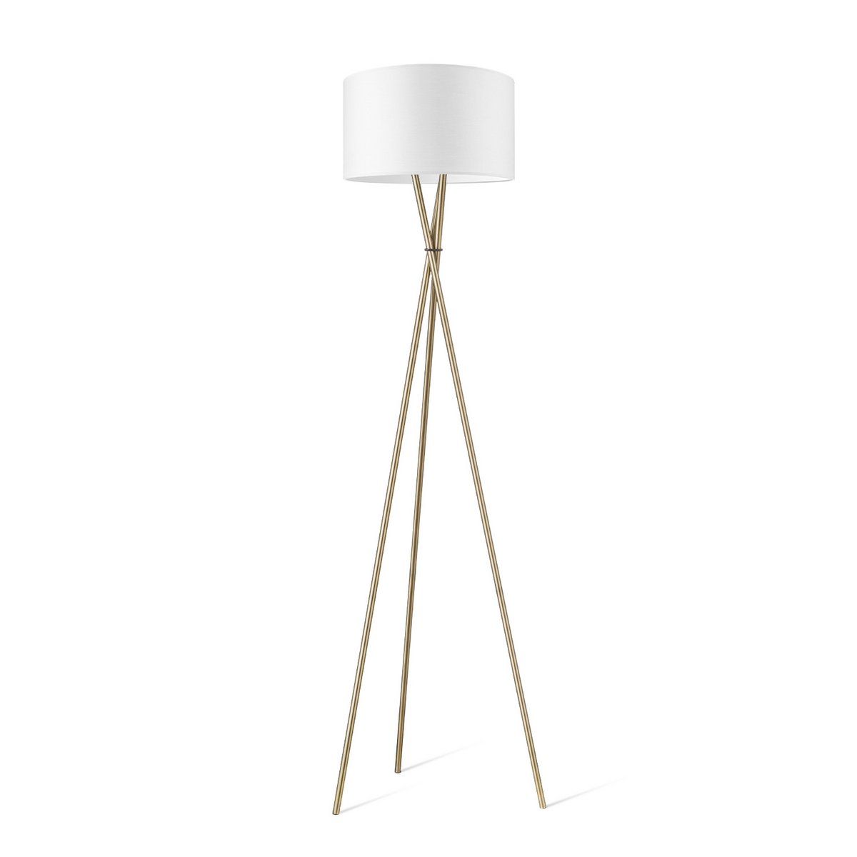 Messingstehlampe | Weißer Stoffschirm | Modernes Design | Für Wohnzimmer oder Büro | 166 cm hoch | Kompatibel mit E27 LED | Home Sweet