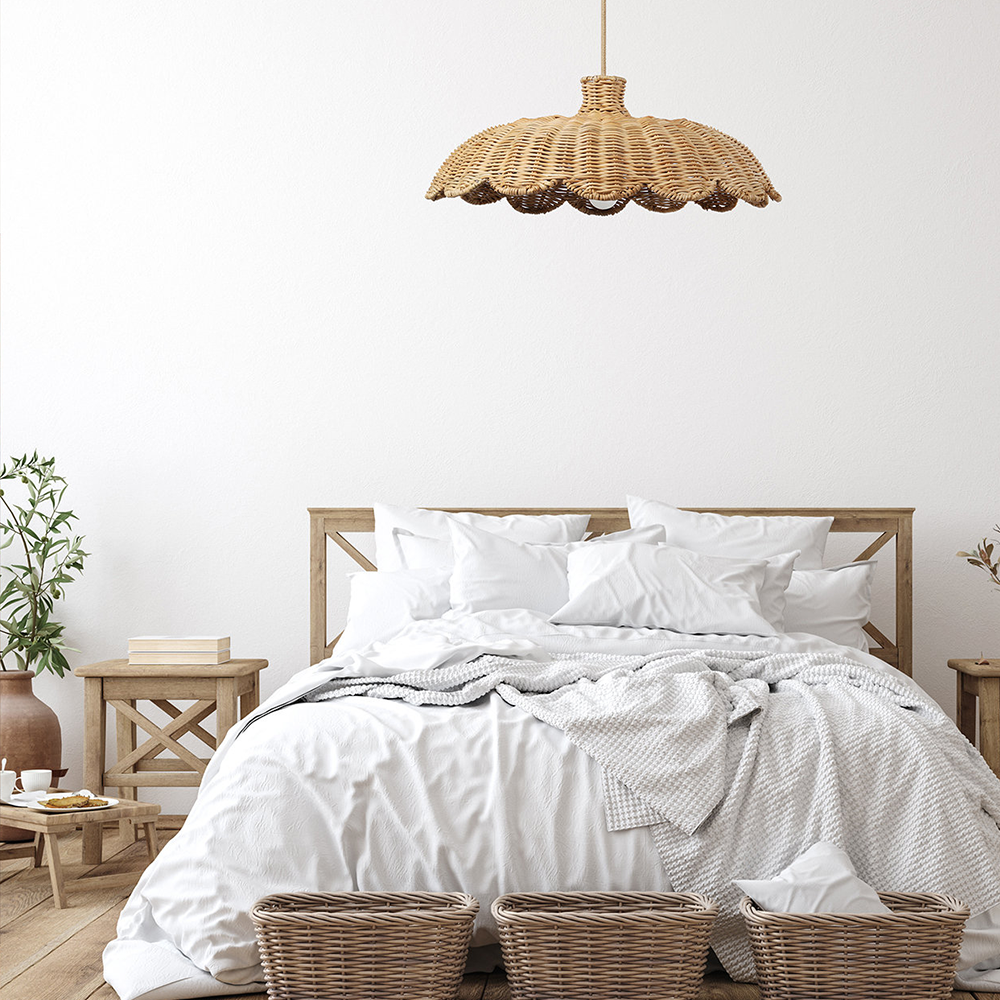 Rattan-gewebte Hängeleuchte | Boheme Design | E27 Lichtquelle | Natürliche Holzoberfläche | Modernes Interieur | 150 cm verstellbares Kabel | 60W