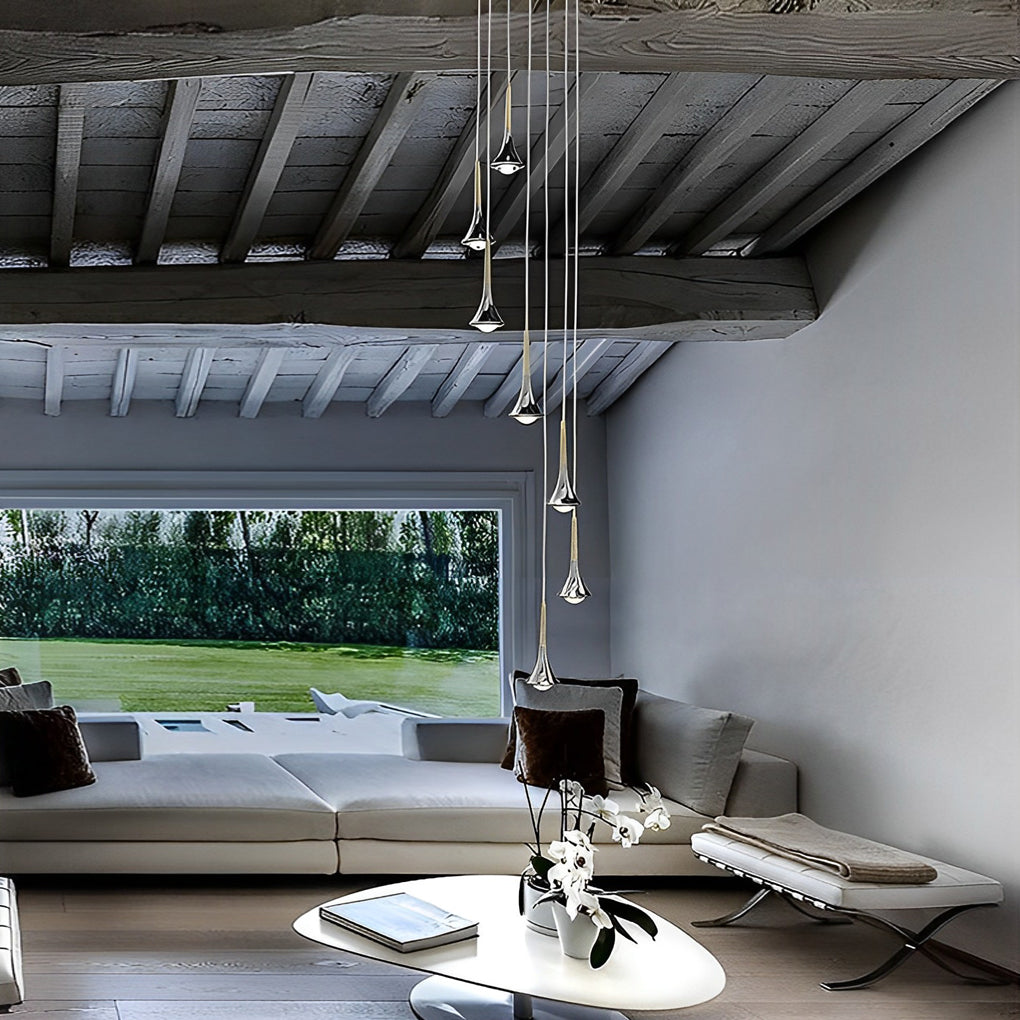 Vanddråbeformet Metal Pendel | LED Lys | Moderne Nordisk Design | Sort, Guld, Krom | Til Stue, Soveværelse, Spisestue | IP40 | LED 1x9W | Varm Hvid