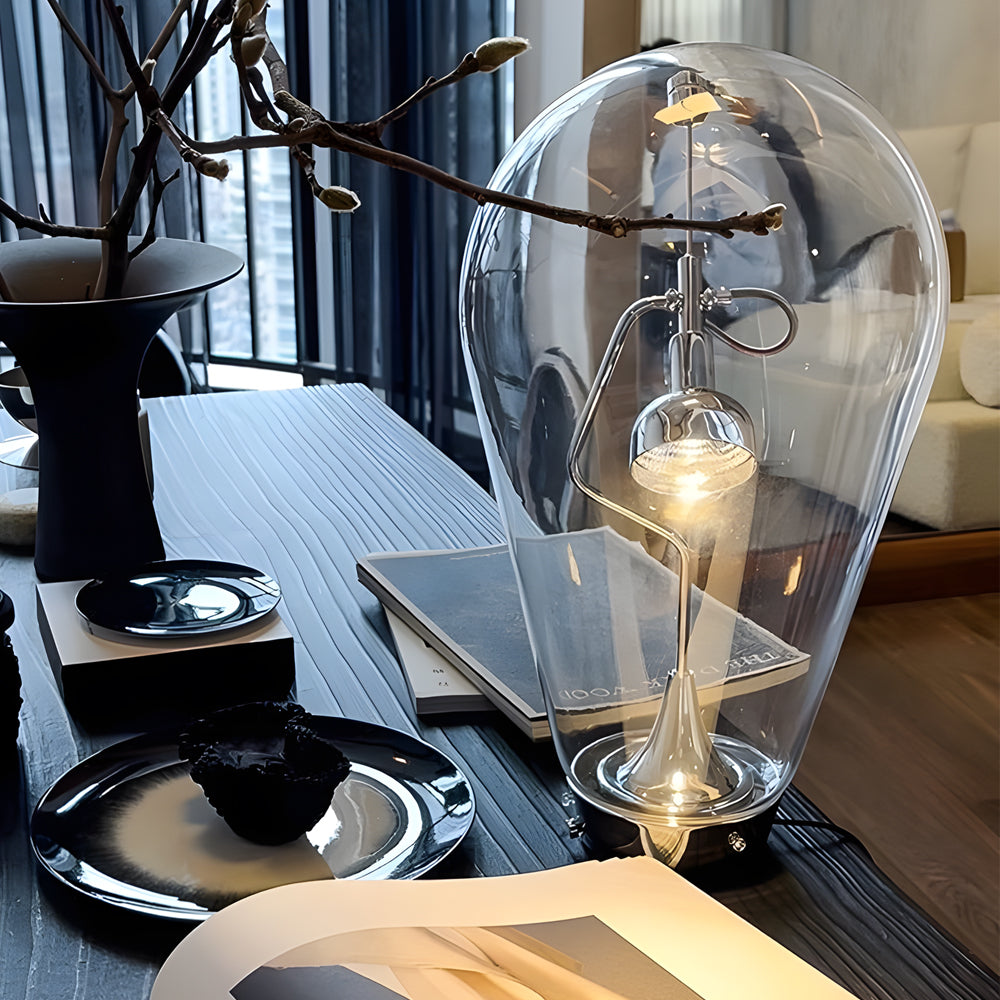 LumiGlow | Lampe en verre moderne | Tactile dimmable | LED | Design industriel | Compact 25x20 cm | Éclairage intégré | Écologique | 3000K Blanc