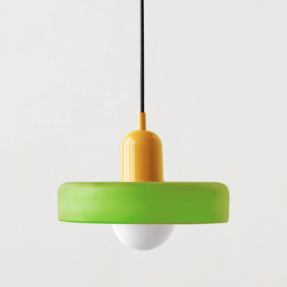 Bauhaus pendel | Farvet glas | Moderne design | Energibesparende lyskilde | Funktionel elegance | Ideel til stue og spisestue | Livlig touch | Elegant detaljeret belysning | Alsidig og stilfuld lampe