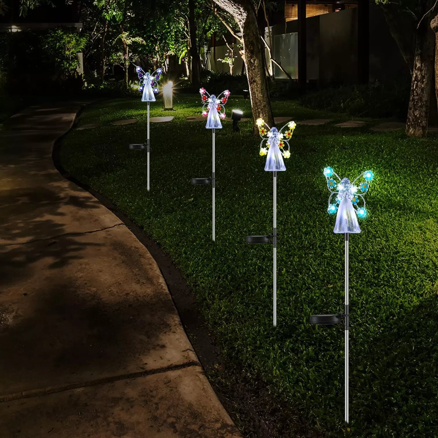 Chargeur solaire | Lampe d'extérieur Angel | LED colorée | Installation facile | Résistant aux intempéries IP65 | Éclairage de jardin | Économie