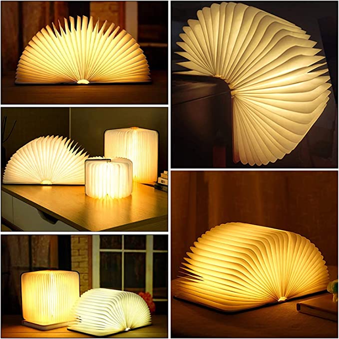 LED Lampe | Fortryllende Design | Åben Bog Form | Sensorstyring | Brun | Genopladelig | USB | CE Certificeret