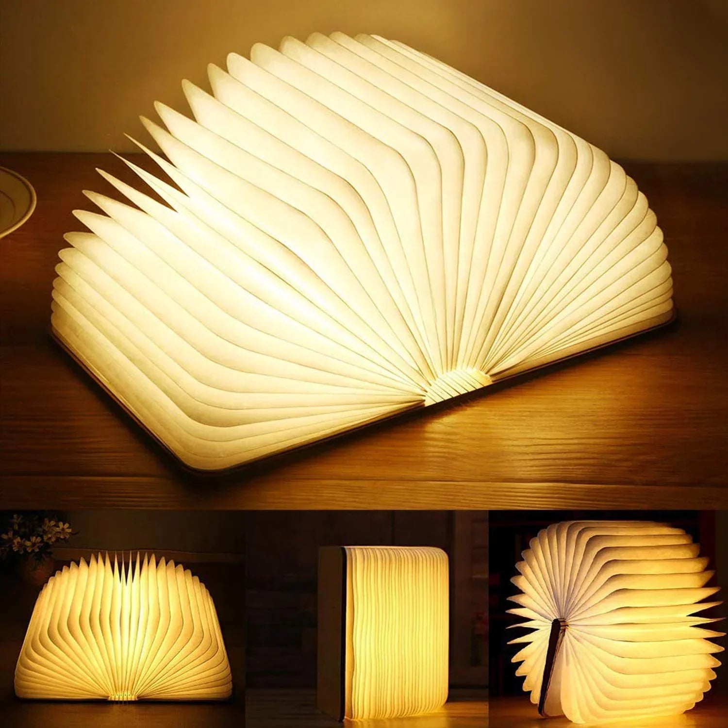 LED Lampe | Fortryllende Design | Åben Bog Form | Sensorstyring | Brun | Genopladelig | USB | CE Certificeret