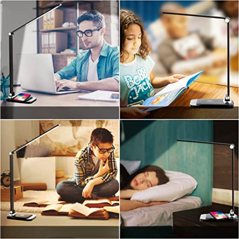 Nowoczesna lampa LED | Ściemnialna | Port USB | Sterowanie dotykowe | Czarny design | 4 poziomy jasności | Idealna do biura i sypialni | 44,8 cm x