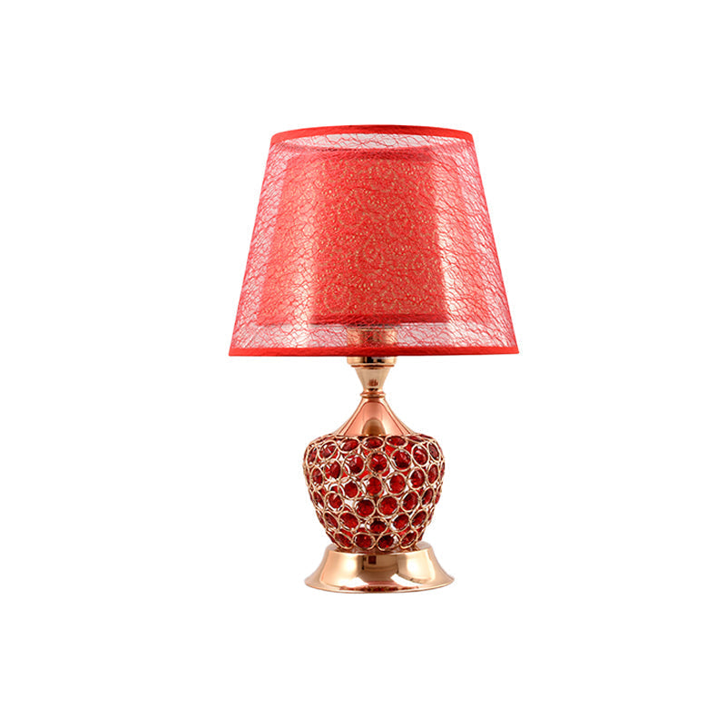Lampe de table en cristal | Élégante forme d'urne | Double abat-jour empire en rouge et or | Cristal et tissu de haute qualité | Compatible avec