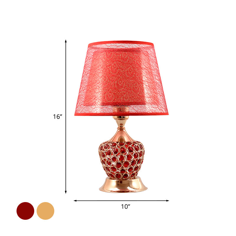 Lampe de table en cristal | Élégante forme d'urne | Double abat-jour empire en rouge et or | Cristal et tissu de haute qualité | Compatible avec