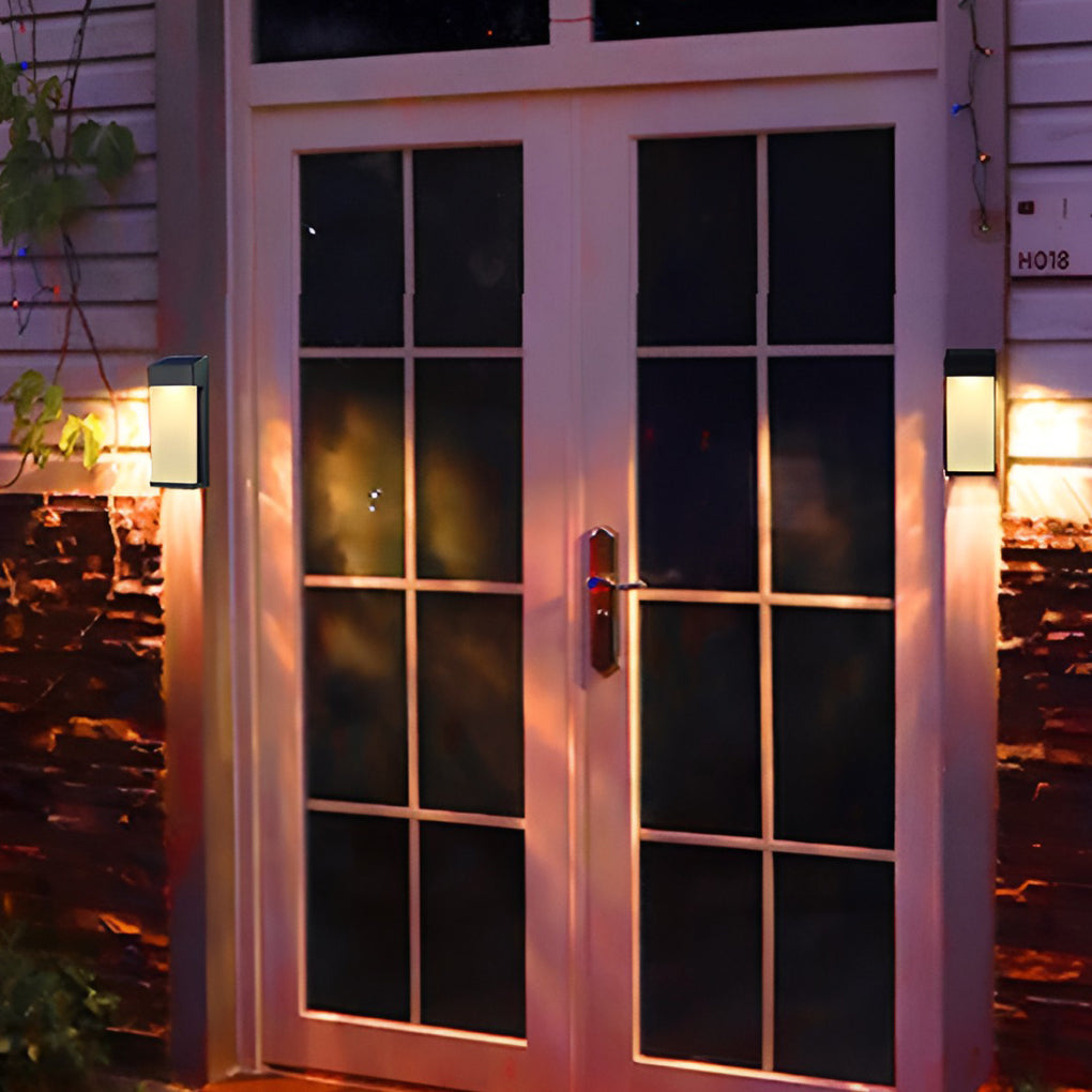 Set mit 2 LED-Solar-Wandleuchten | Rechteckig | Wasserdicht IP44 | Schwarzer Aluminiumrahmen | Warmweiß 3000K | Außenbeleuchtung | Schnelles