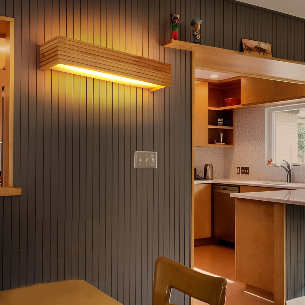 NordicLux | Wasserdichte LED Wandleuchte | IP65 | Holzdesign | Spiegelbeleuchtung | 30x10x5 cm | Warmweiß 3000K | Energiesparendes Licht | Modern