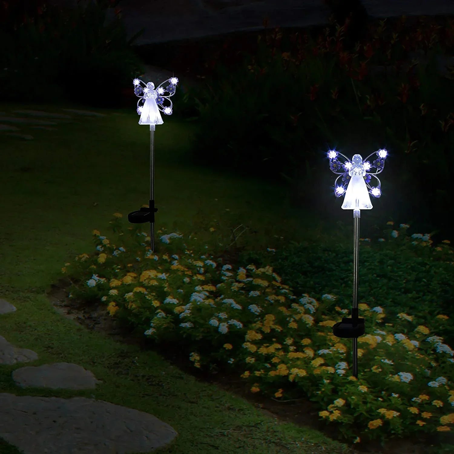Chargeur solaire | Lampe d'extérieur Angel | LED colorée | Installation facile | Résistant aux intempéries IP65 | Éclairage de jardin | Économie