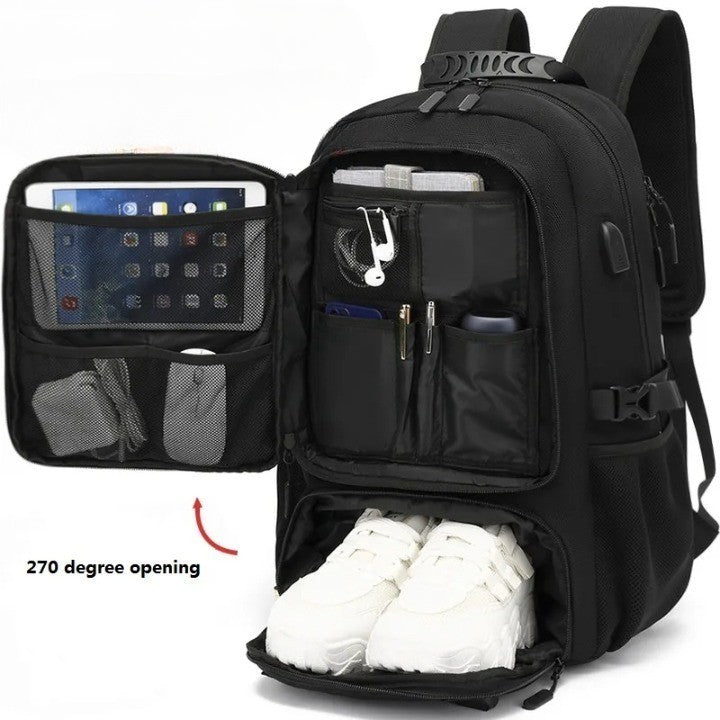 TechTrek Pro | Rummelig Rygsæk 50-80L med USB-Opladningsport | Robust, Vandafvisende og Komfortabel Design | Perfekt til Bytur og Eventyr |">×</