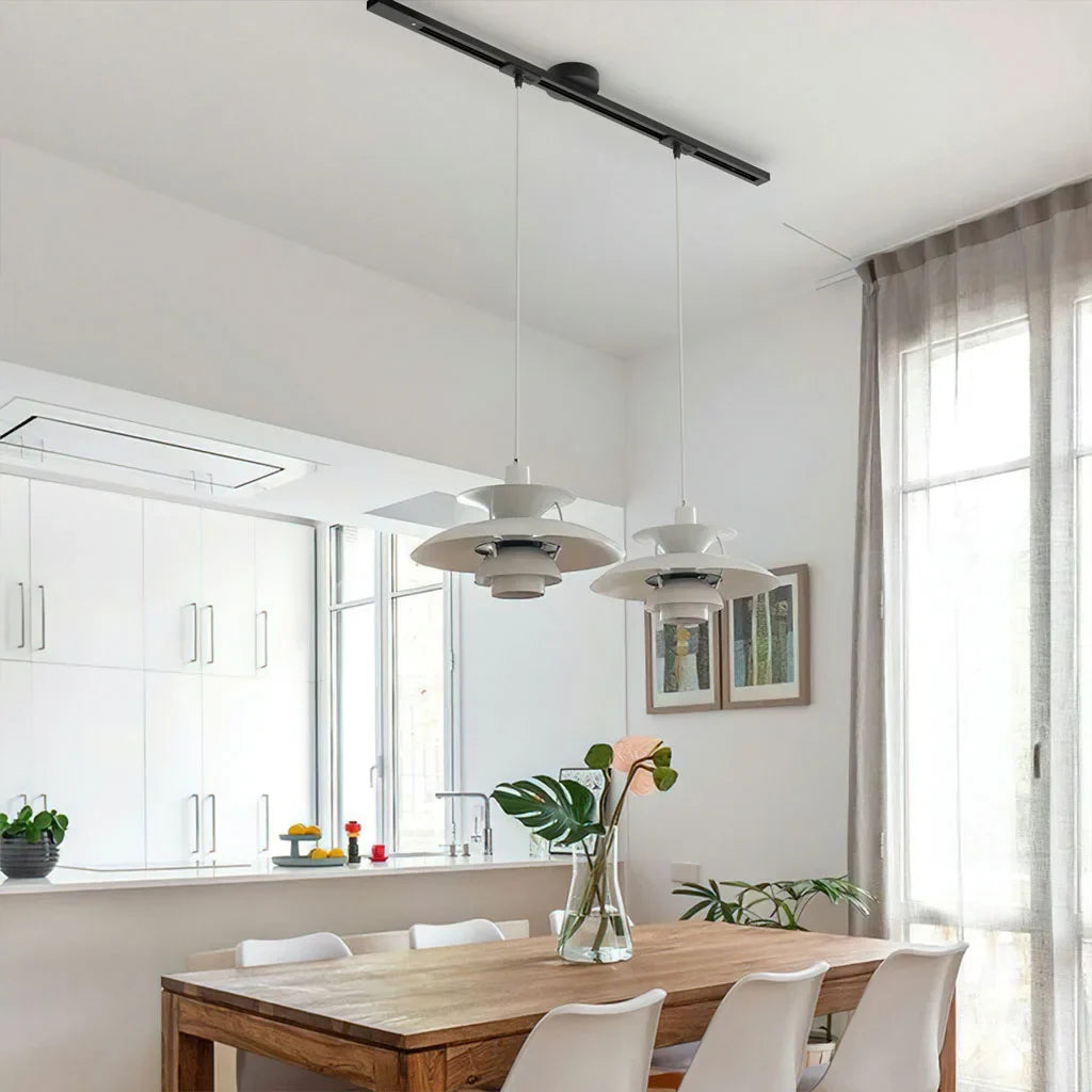 Morris Loftskinne til Pendellampe | 360° Rotationsdesign | Universal kompatibilitet | Fleksibel installering | Sort aluminium | Inkl. 3 lyskilder | Let positioneringsjustering | Moderne belysningsløsning