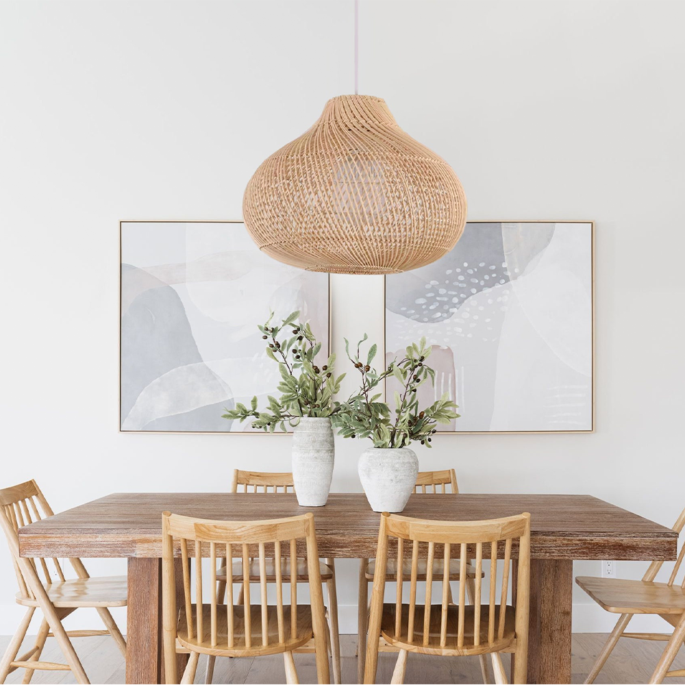 Boho Ø-naturligvis Handgefertigte Rattan Pendelleuchte | Holzfinish | E27 Lichtquelle | 150 cm Kabel Länge | Wohnkultur | Nicht dimmbar | Trockene