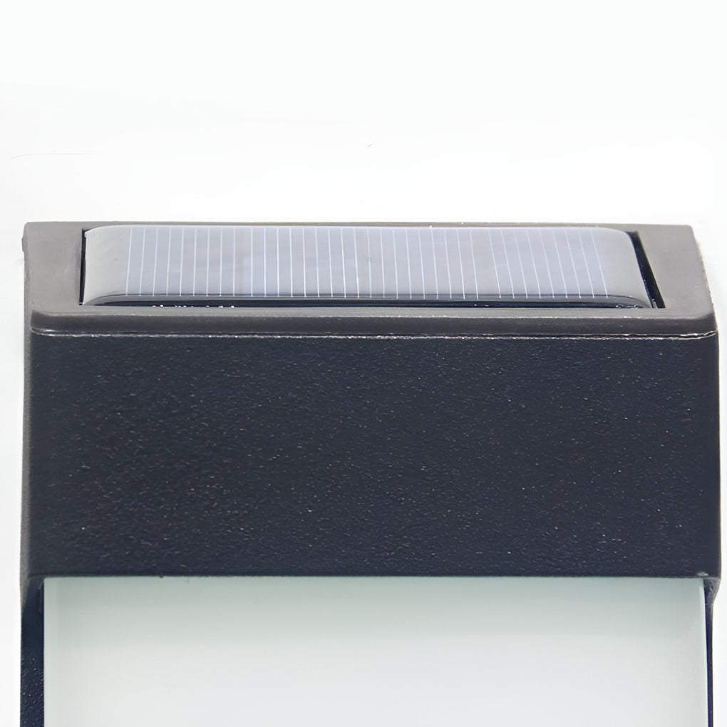 Set mit 2 LED-Solar-Wandleuchten | Rechteckig | Wasserdicht IP44 | Schwarzer Aluminiumrahmen | Warmweiß 3000K | Außenbeleuchtung | Schnelles