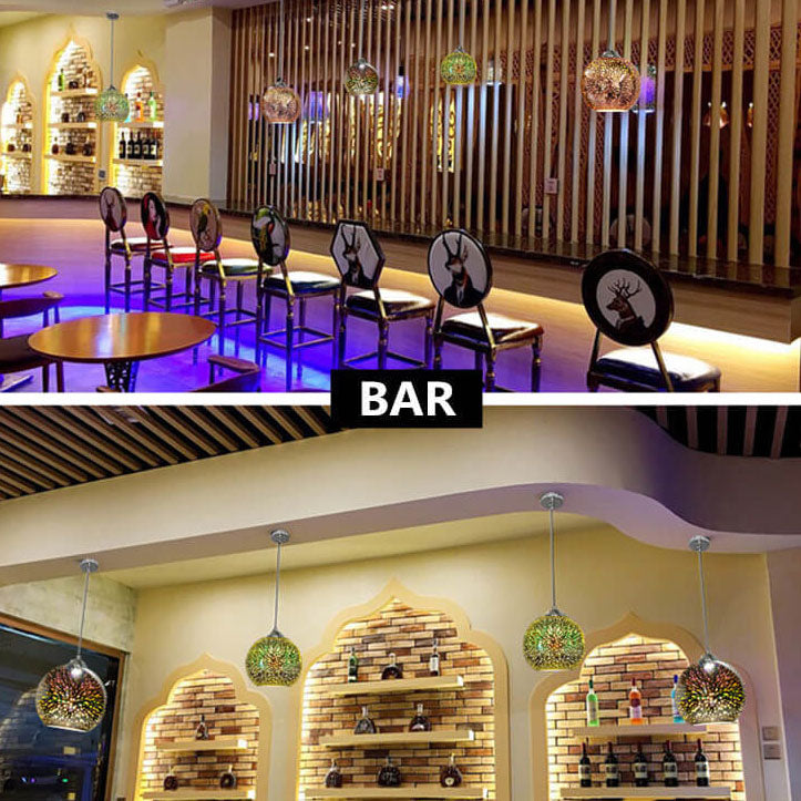 Wielokolorowa lampa wisząca ze szkła 3D | Tworzy efekt fajerwerku | 1 źródło światła | Nowoczesny wystrój | Wysokiej jakości szkło i metal | Gniazdo