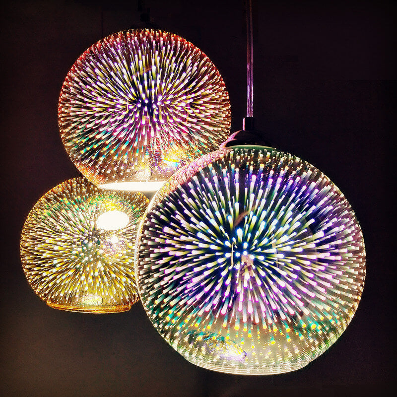 Suspension en verre 3D multicolore | Crée un effet semblable à un feu d'artifice | 1 source lumineuse | Décoration moderne | Verre et métal de haute