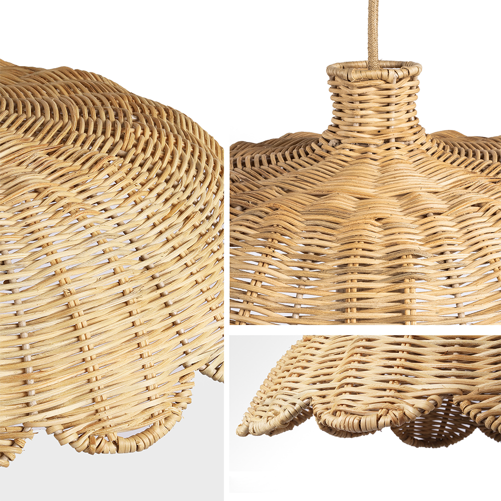 Rattan-gewebte Hängeleuchte | Boheme Design | E27 Lichtquelle | Natürliche Holzoberfläche | Modernes Interieur | 150 cm verstellbares Kabel | 60W