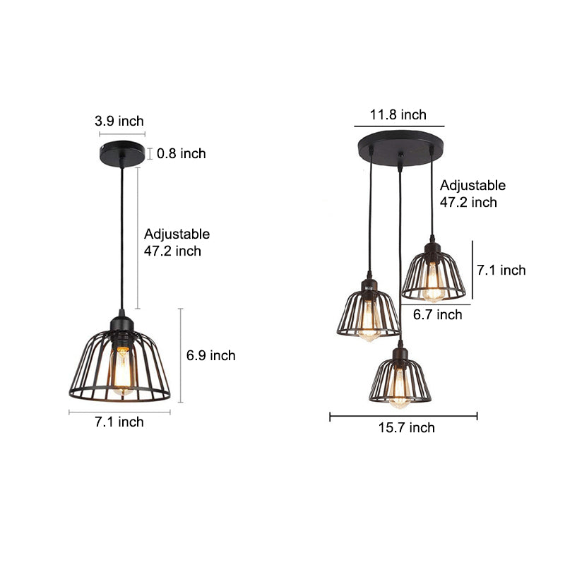 Sort LED jernlampe | Retro industriel design | Justerbar højde | Velegnet til spisestue og køkken | Diameter 18-40 cm | Varmt hvidt lys | Moderne