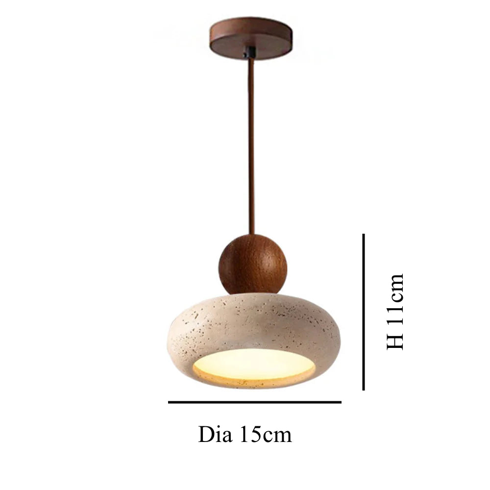 Alvione Bauhaus Lampe | Natursten Travertin | Moderne Design | LED Lys | Træbase | Varm Belysning