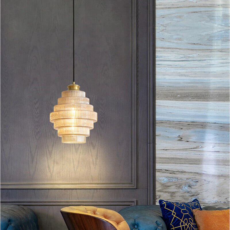 Clarity Loftlampe | Antik Messingflaske | Stribet Glas | Moderne Hængelampe | Køkken & Spisestue Indretning