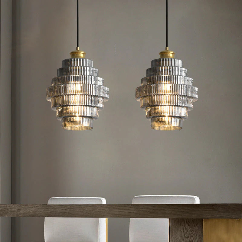 Clarity Loftlampe | Antik Messingflaske | Stribet Glas | Moderne Hængelampe | Køkken & Spisestue Indretning
