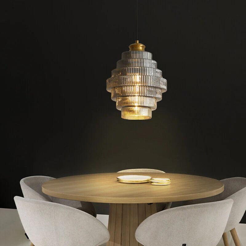 Clarity Loftlampe | Antik Messingflaske | Stribet Glas | Moderne Hængelampe | Køkken & Spisestue Indretning