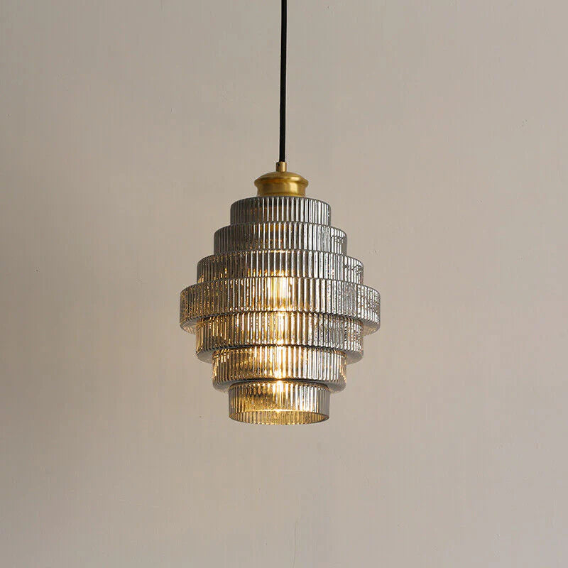Clarity Loftlampe | Antik Messingflaske | Stribet Glas | Moderne Hængelampe | Køkken & Spisestue Indretning