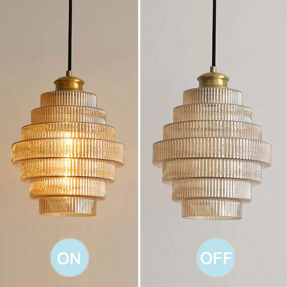 Clarity Loftlampe | Antik Messingflaske | Stribet Glas | Moderne Hængelampe | Køkken & Spisestue Indretning