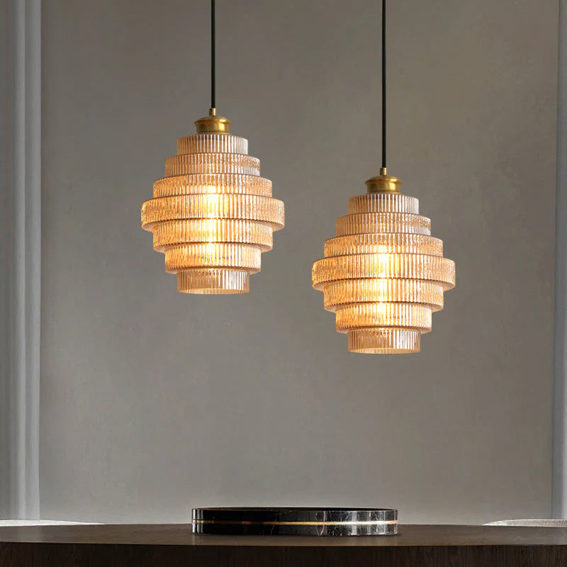 Clarity Loftlampe | Antik Messingflaske | Stribet Glas | Moderne Hængelampe | Køkken & Spisestue Indretning