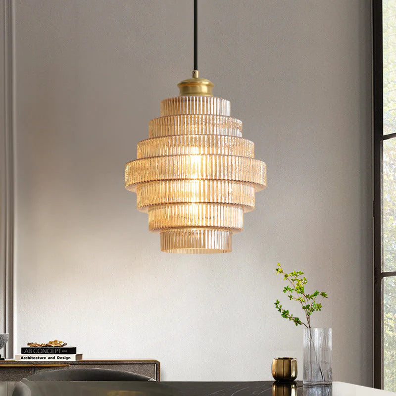Clarity Loftlampe | Antik Messingflaske | Stribet Glas | Moderne Hængelampe | Køkken & Spisestue Indretning