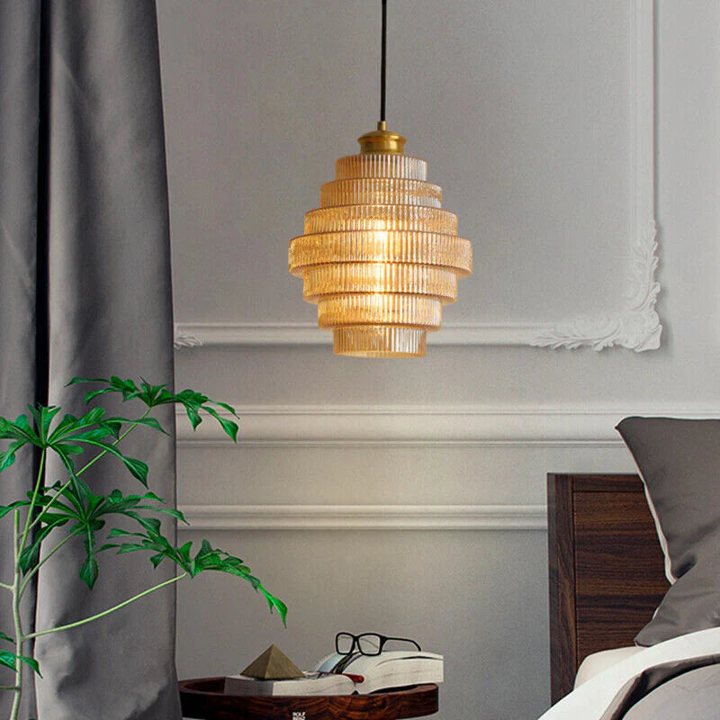 Clarity Loftlampe | Antik Messingflaske | Stribet Glas | Moderne Hængelampe | Køkken & Spisestue Indretning