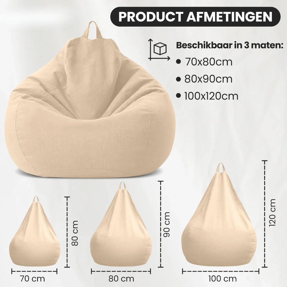 Sækkestol i Premium Linned | Ergonomisk Design | Komfortabel Høj Kvalitets Fyld | Aftageligt og Vaskbart Betræk | Fås i 16 Farver og Flere Størrelser | Ideel til Daglig Brug i Hjemmet